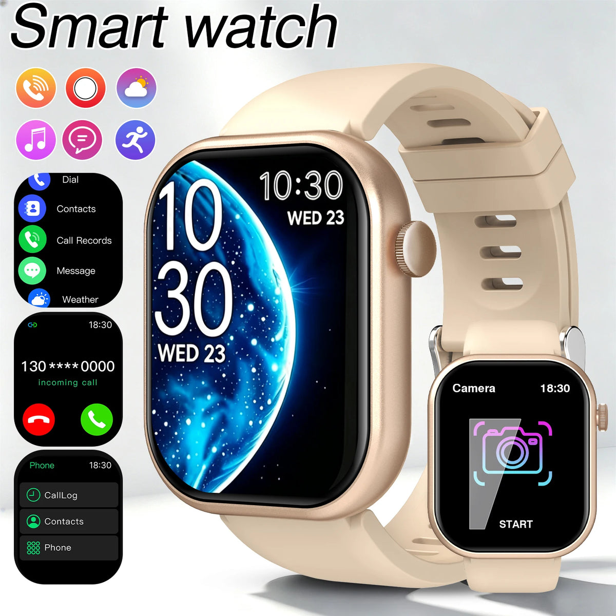 New Smart Watch HD Touch Screen Smart Watch Wireless Call/Music Control, Fitness Tracker Remote Camera Multi-Sport Modes