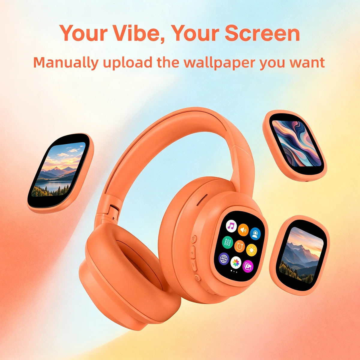 Over‑Ear Bluetooth Headphones with Detachable Magnetic Touch Screen/Noise Cancelling, Hi‑Fi Stereo Sound, Foldable Headphone for Phone