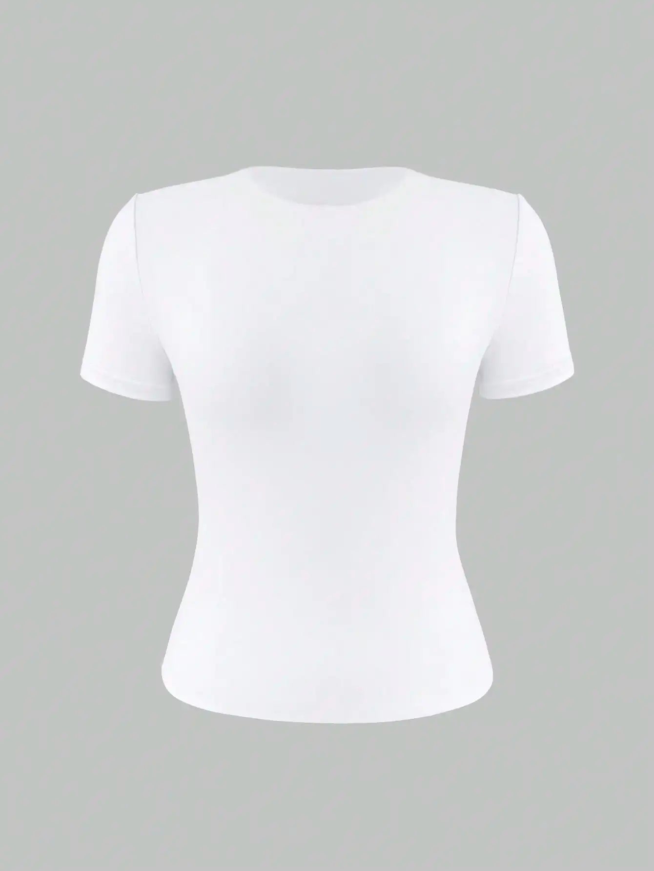 Women's White Solid Round Neck Short Sleeve/Fitted T-Shirt for Summer Casual Wear