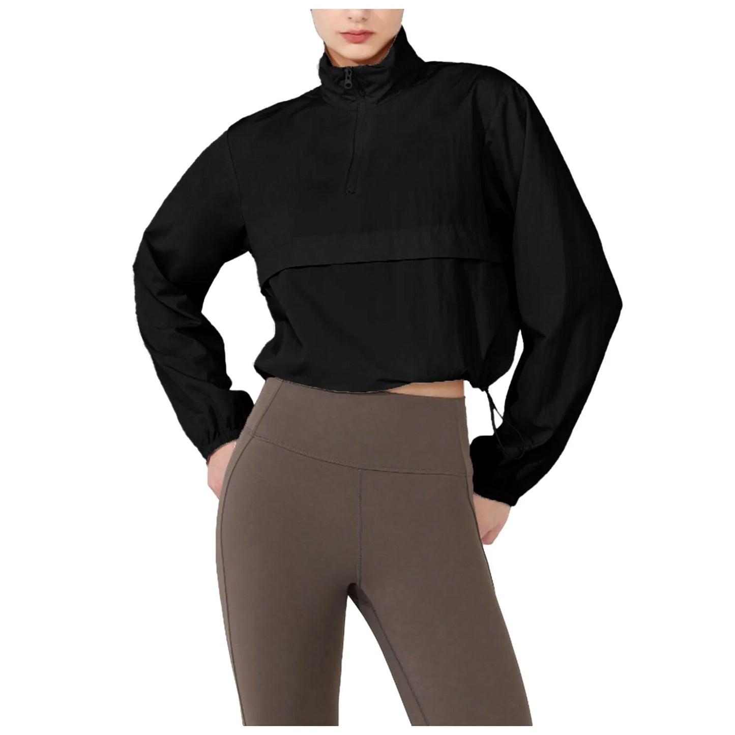 Women Autumn Windproof Waterproof Jacket Uv Resistant Fitness Running/Sporty Jacket Stand Up Collar Drawstring Quick Drying Tops