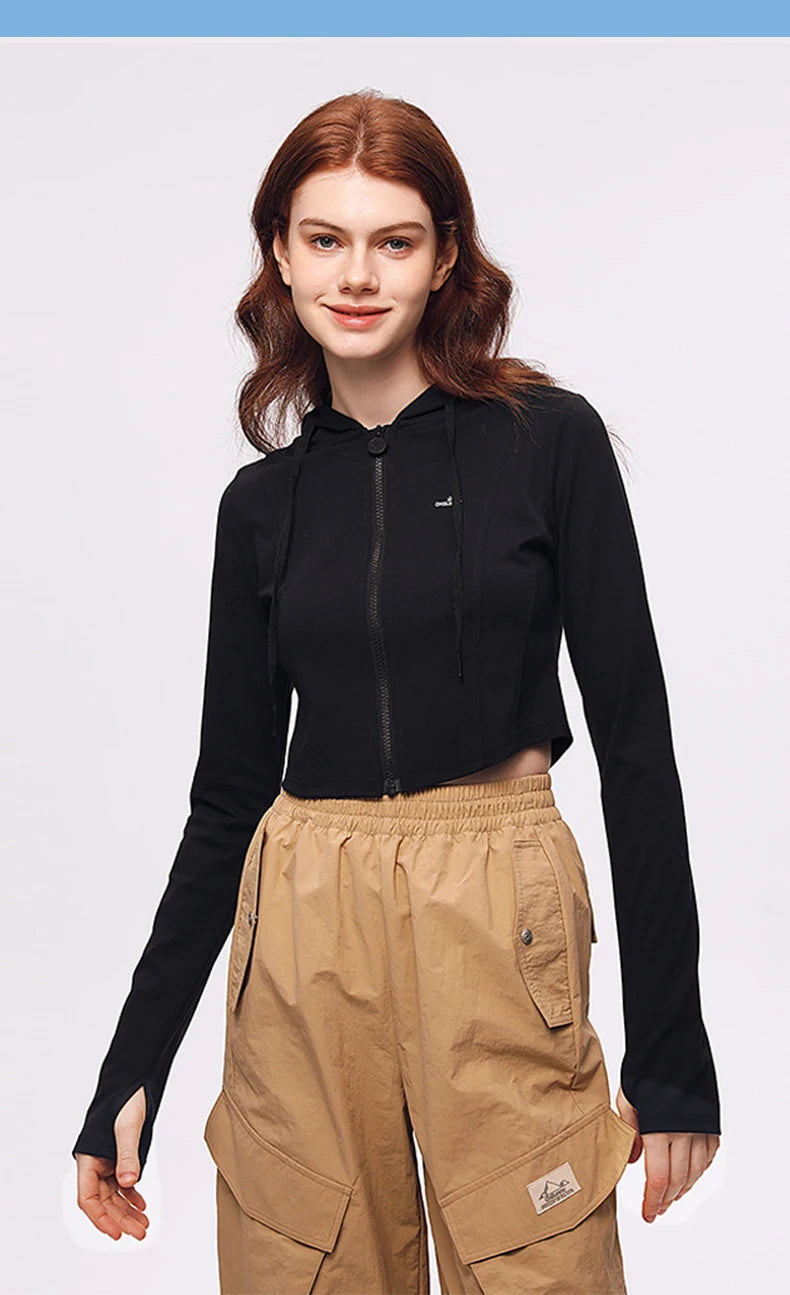 OhSunny Running Jacket for Women Summer UV Coat Fitness Top/Bomber Stretch Slim Clothing Sports Long-sleeved Hoodie Short