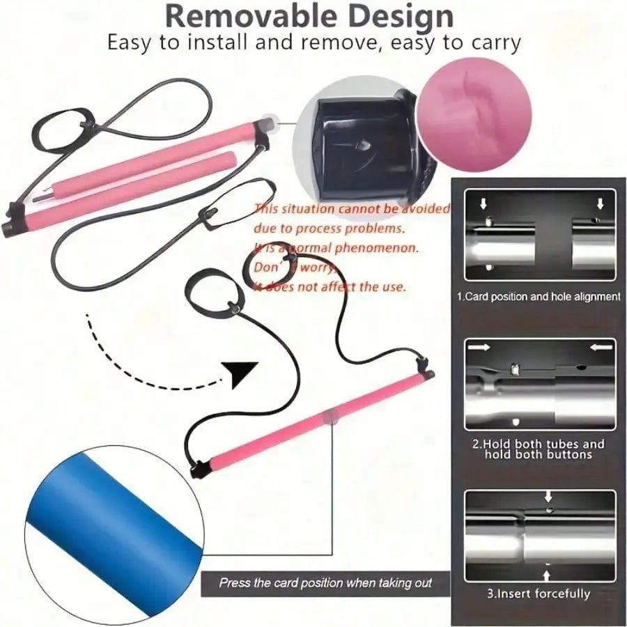 1 Set Of Pilates Bar Accessories, With Colorful Resistance Bands - Stainless Steel Fitness Equipment For Women
