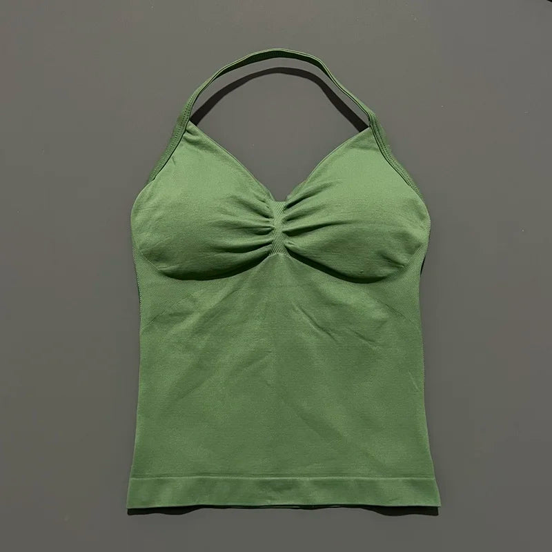 Histello Longline Strappy Top Women Sports Yoga Vest Fitness Tank Top/Gym Beautiful Open Back Bra Running Workout Halter