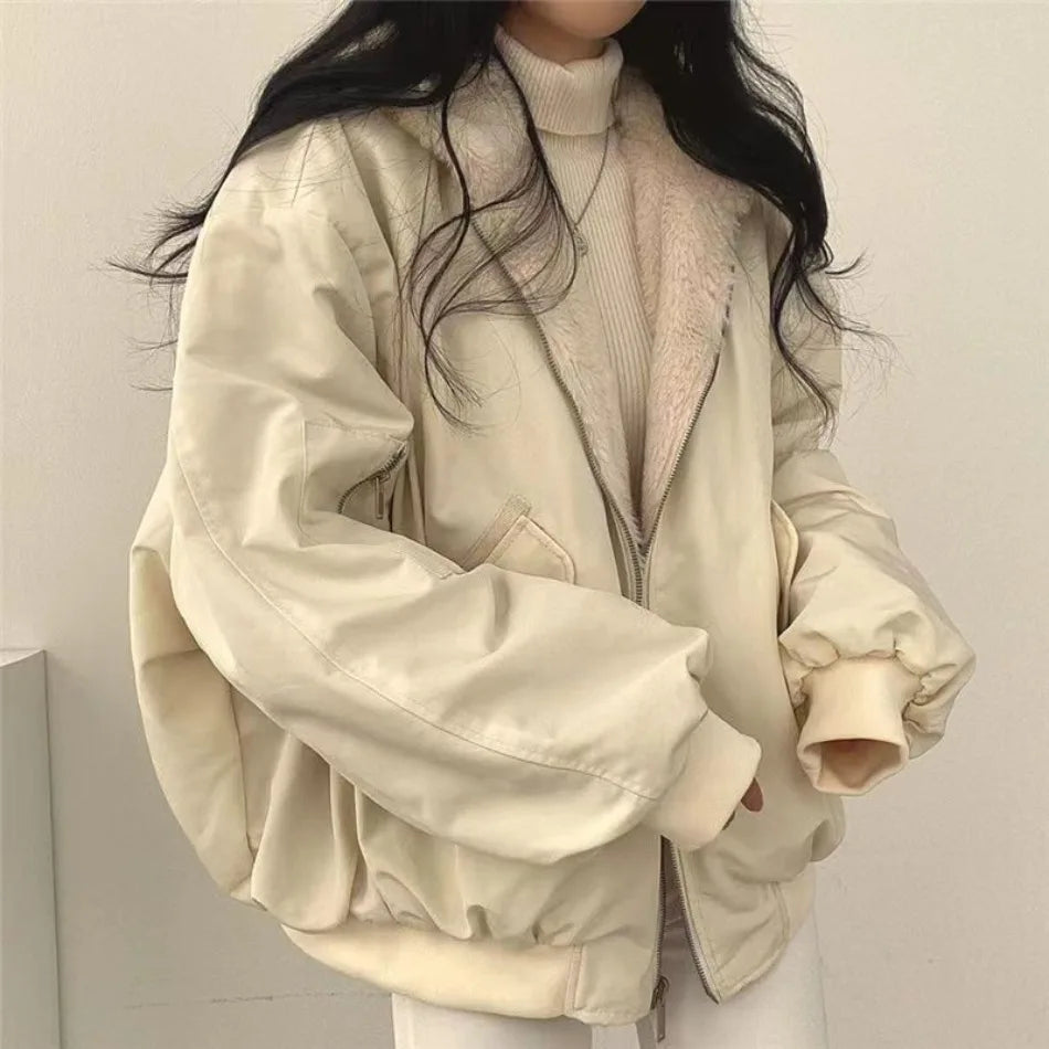 Thick Warm Fashionable Double-sided Cotton Jacket for Women's Clothing/Winter New Casual Zipper Hooded Cotton Jacket for Tops