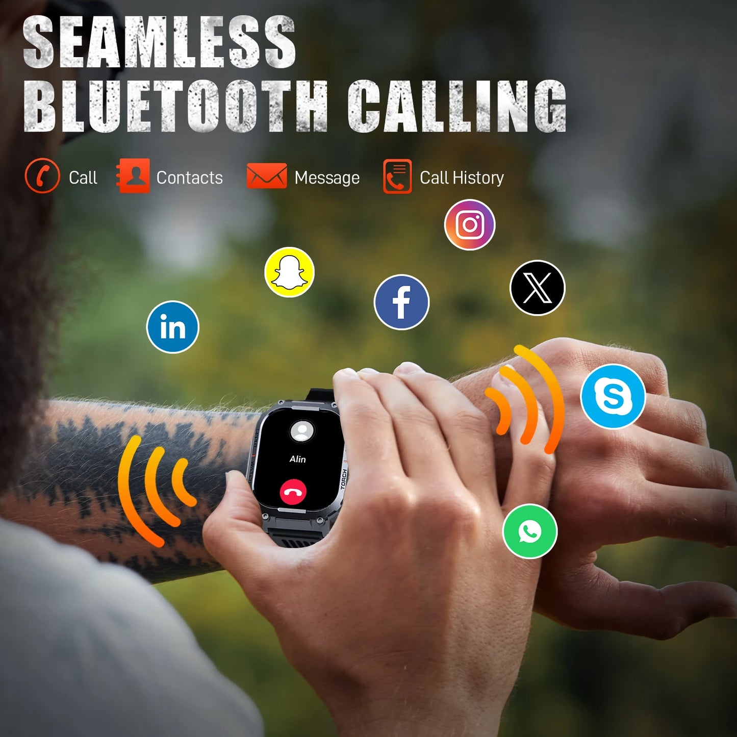 LaNikar New Smart Watch Men 3ATM Waterproof 2.02"S320B With Compass/And LED Flashlight Sports And Fitness Tracking Heart Rate
