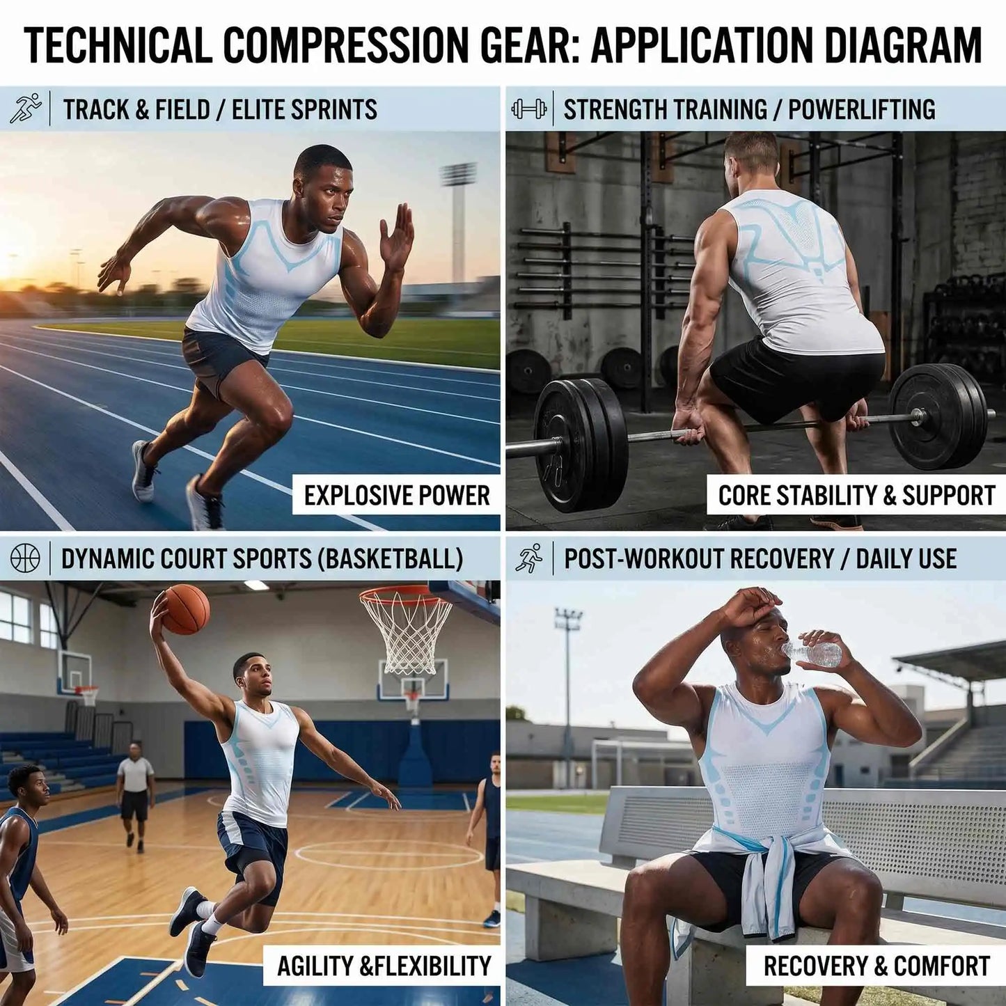 4-Pack Men's Compression Vests Graphic Muscle Tank Tops Slim Fit/Sleeveless Athletic Shirts Moisture-Wicking 4-Way Stretch Shirt