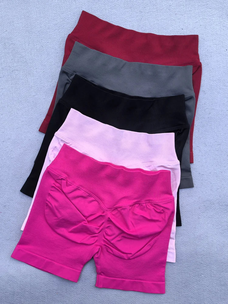 Seamless Shorts 4.5" Ribbed Yoga Shorts Women Flex Gym Shorts/Booty Running Short Butt Lifting Workout Pants