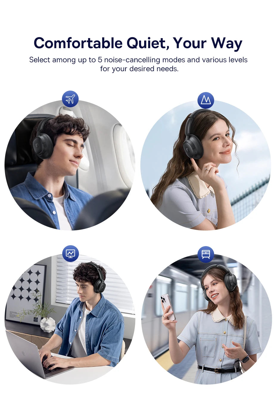 Baseus Bass Wireless Headphones Bluetooth 6.0 98% Noise Canceling/Over Ear Headset Spatial Audio Earphone 80H Time