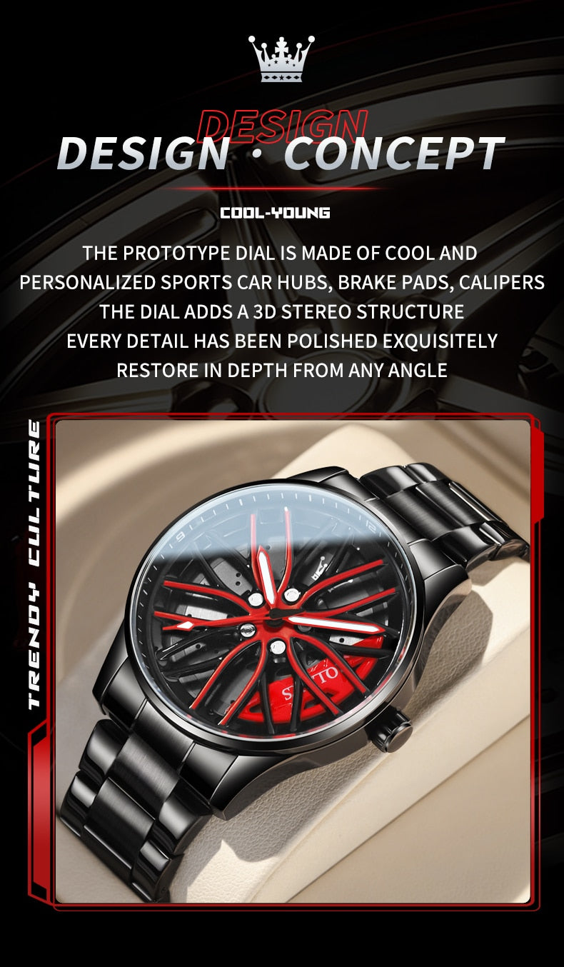 OLEVS Watches Fashion Wheel Hub/Dial Wristwatch Original Quartz Watch
