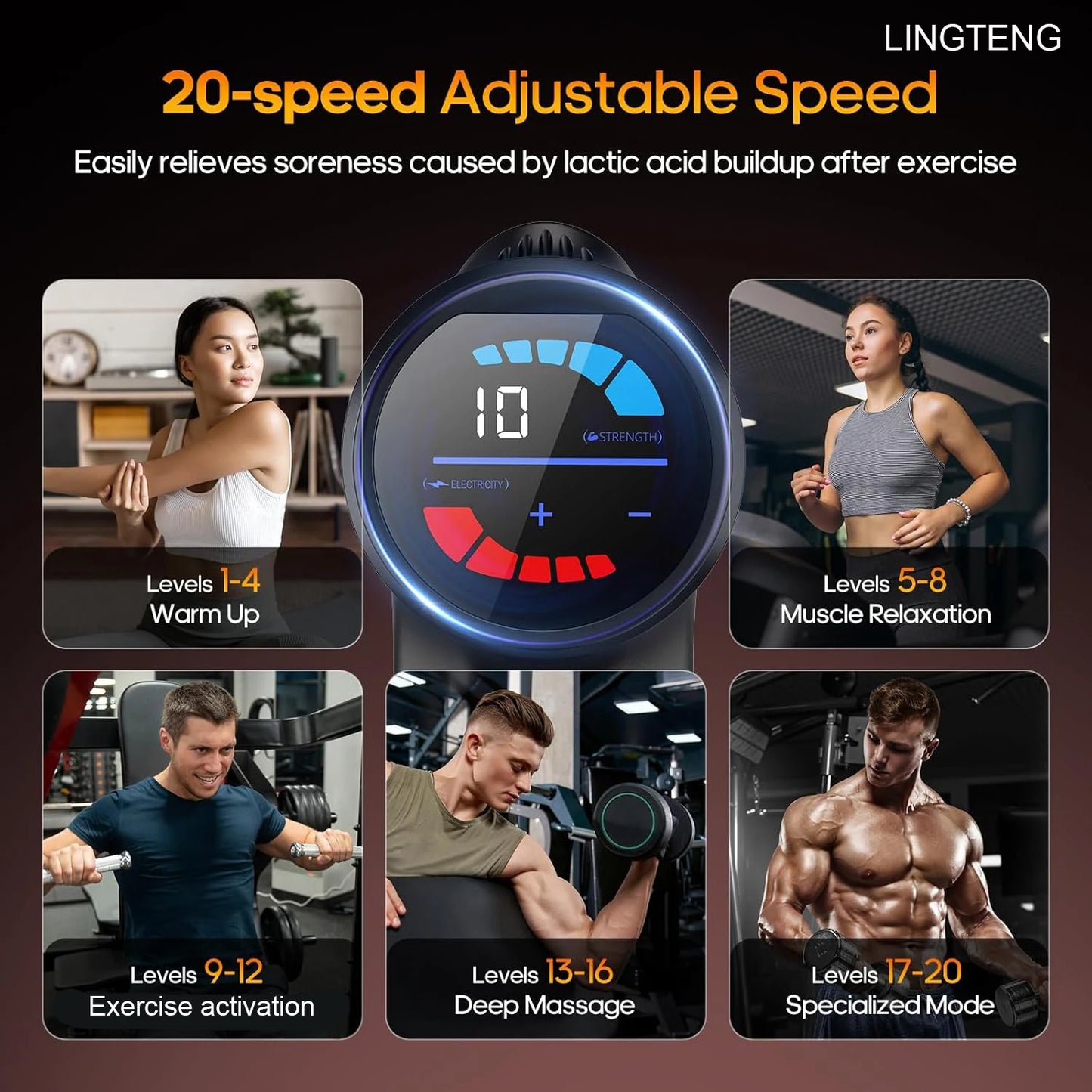 LINGTENG Heating Massage Gun Deep Tissue Massage Gun/Back and Neck Massager Muscle Percussion Massager Silent Fascia Gun