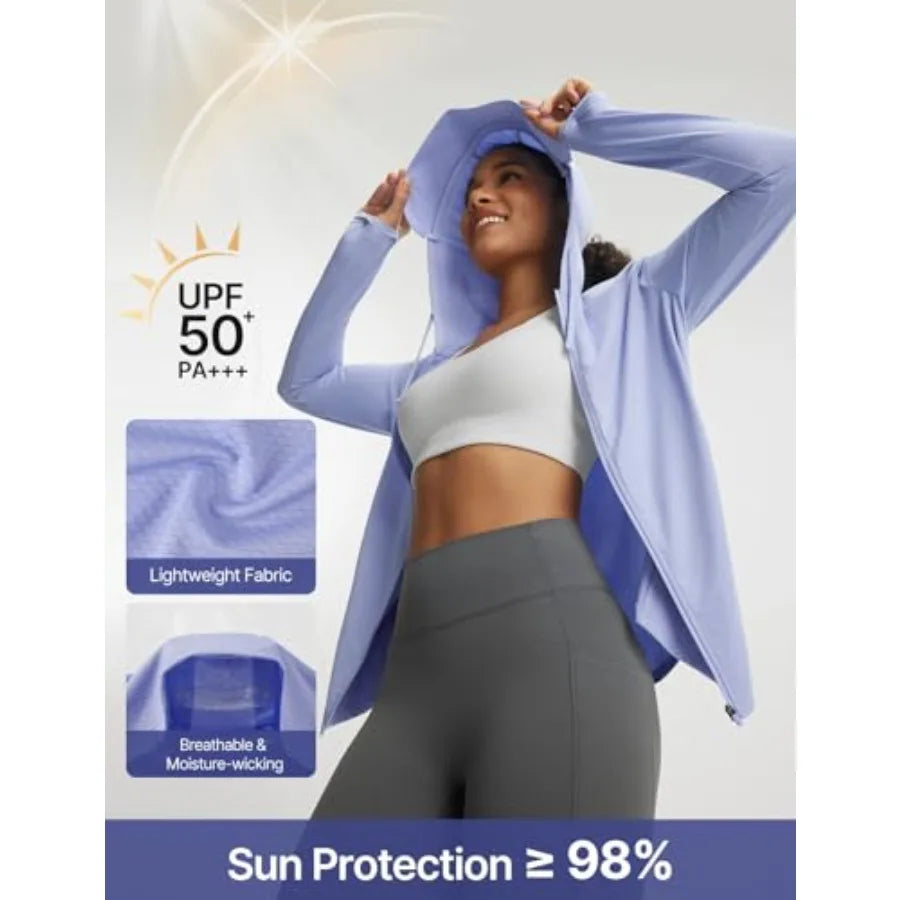 baleaf Women's Sun Jacket with Removable Brim UPF 50+ Lightweight/UV SPF Shirts Long Sleeve Full Zip Up Hoodie Outdoor Hiking