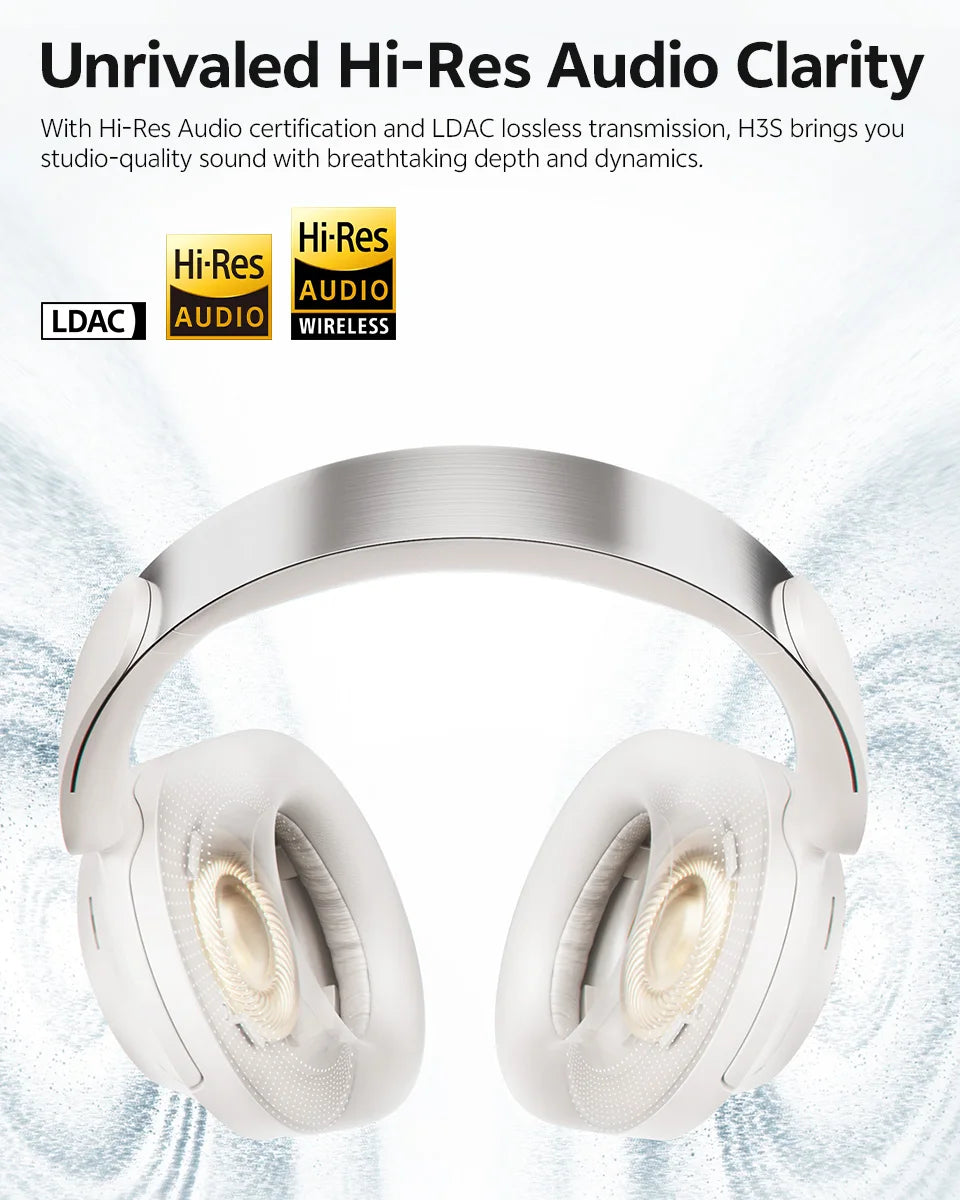 QCY H3S Over Ear Headphone Hi-Res LDAC Spatial Sound Headset/H3S -56dB Adaptive ANC Wireless Earphone Bluetooth 6.0 102Hrs