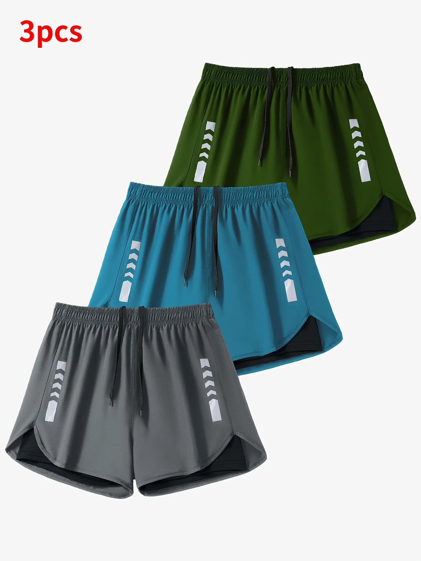 3Pcs Men 2 in 1 Running Shorts Quick Dry Athletic Workout Shorts/With Liner Drawstring Training Gym Sports Shorts