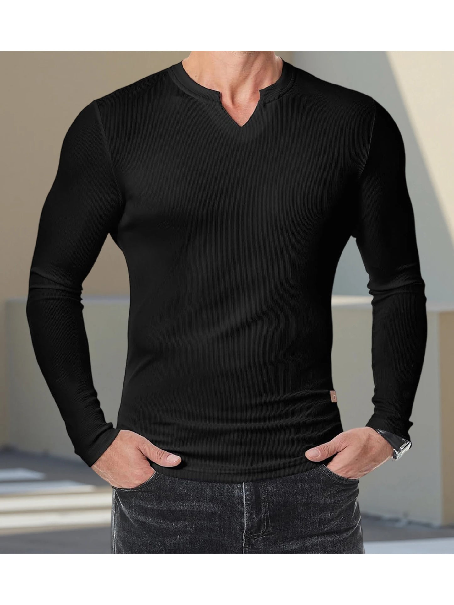 Men's Casual  Fit Long Sleeve Solid Color Muscle Shirts/Spring Fall Tops Fashionable Comfortable T-Shirts