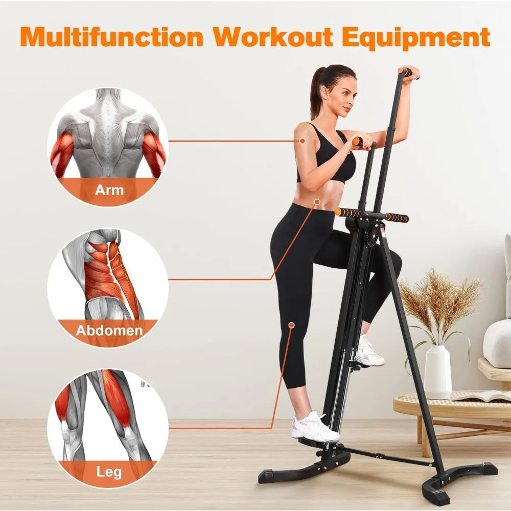 Vertical Climber Exercise Machine for Home Gym with 4 Metal Guide Rails/Folding Exercise Climber Workout Machine