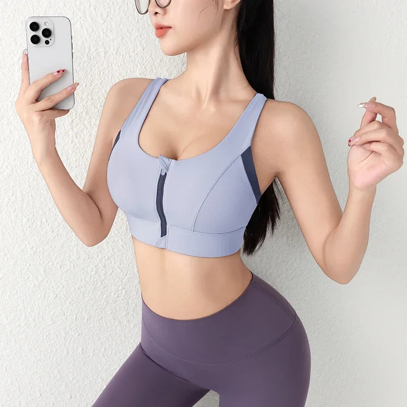 New Design Summer One-Piece High-Strength Shock-Proof/Sports Underwear Vested Front Zipper Yoga Sports Bra