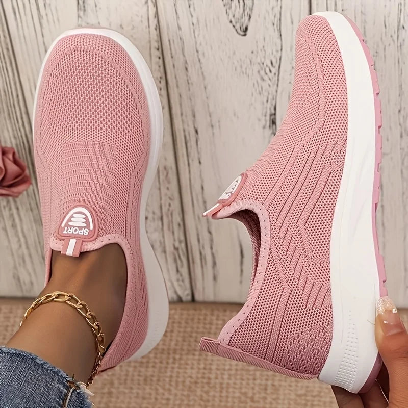 New Women Slip On Walking Sneakers Breathable Flying Knit Mesh/Casual Loafers Lightweight Cushion Platform Non Slip Sneakers