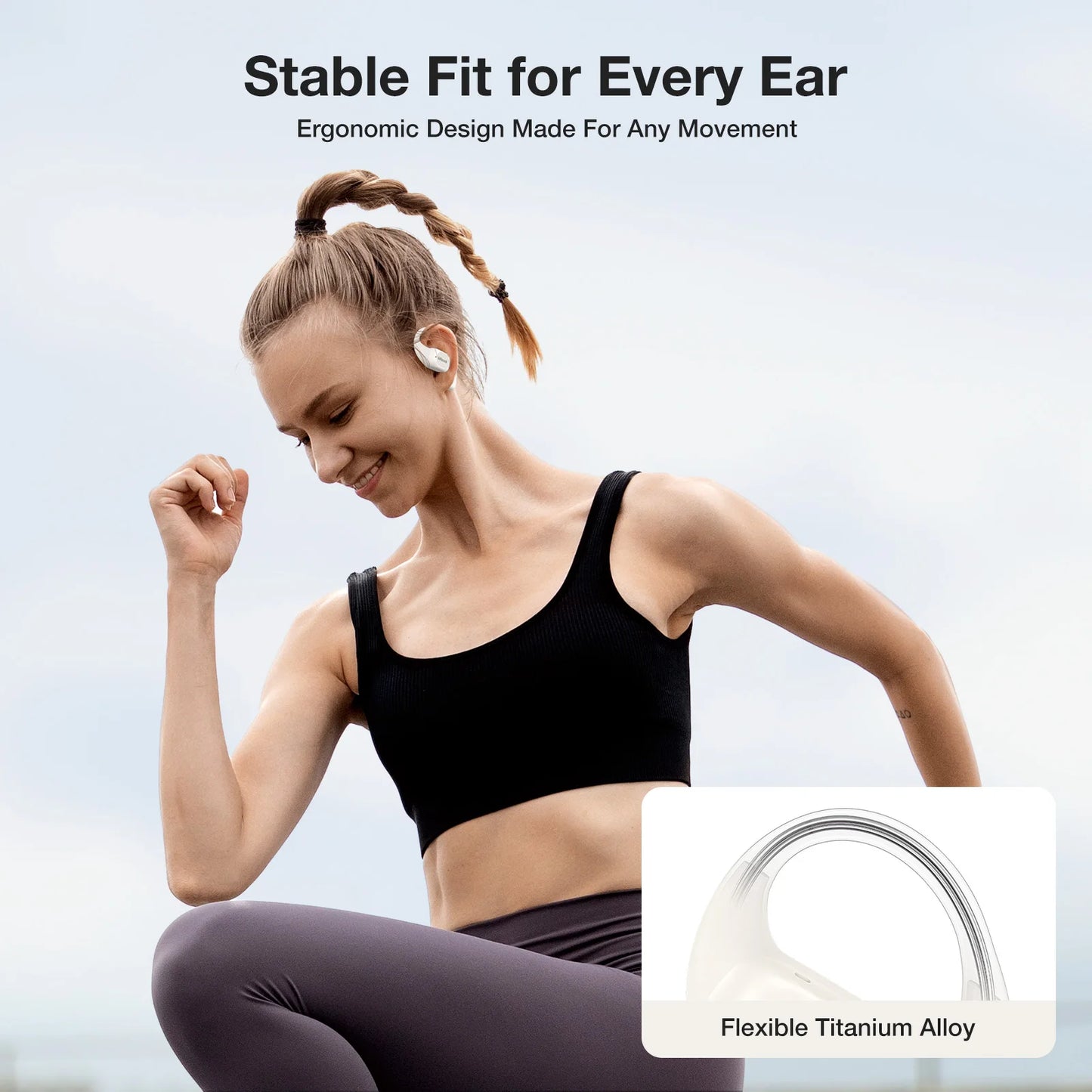 BR-CT3 Open Ear Earbuds Bluetooth V5.4 Earphones Air Conduction Earhook/Enhanced Bass 4 Mics Clear Calls App Control Earphones