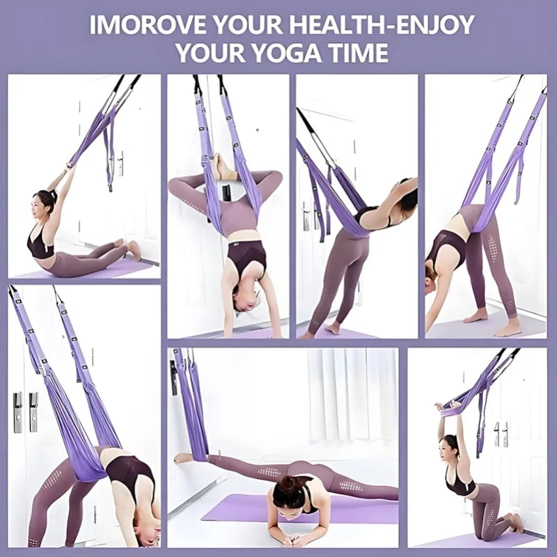 Luxury Purple Aerial Yoga Rope Soft Fabric+Stable Support/Home Workout Safety Single Piece