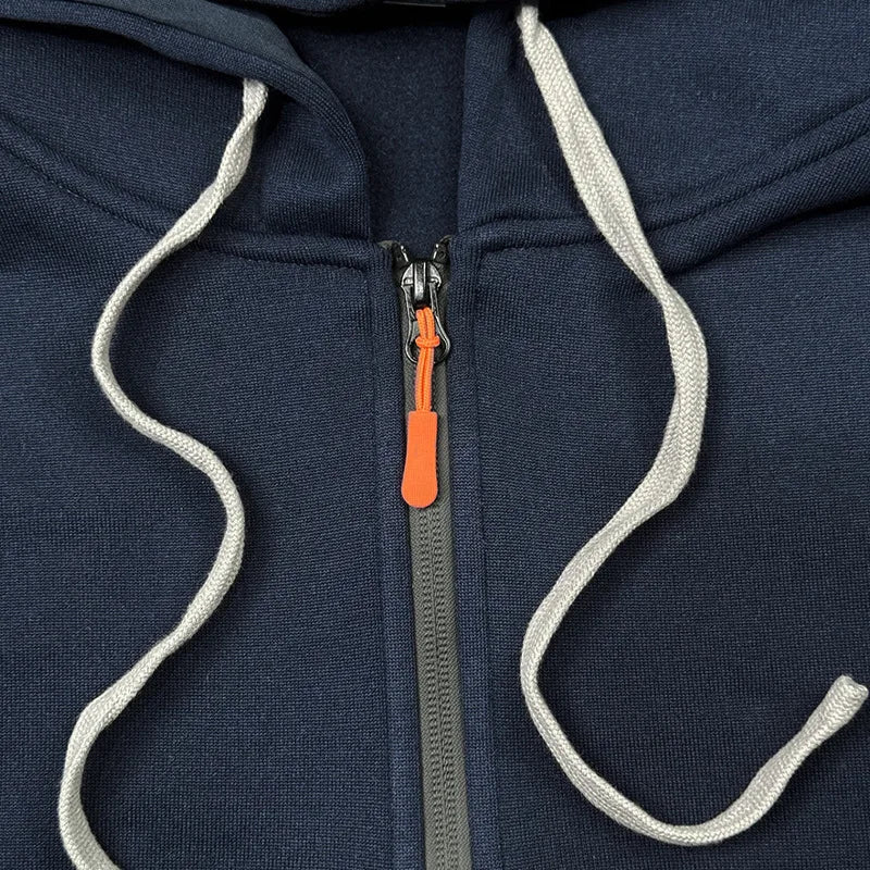Men's sports suit style autumn and winter fleece men's casual/sportswear zipper sweater multi-pocket work pants suit