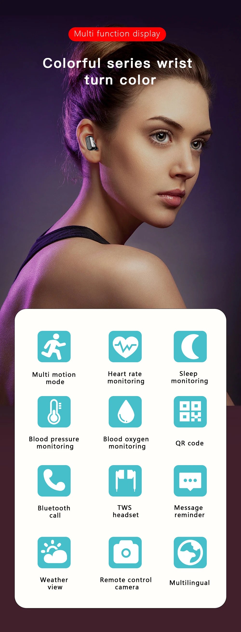 GEJIAN X10 Headset Smart Watch TWS Two In One Wireless Bluetooth/Dual Headset Call Health Blood Pressure Sport Music Smartwatch