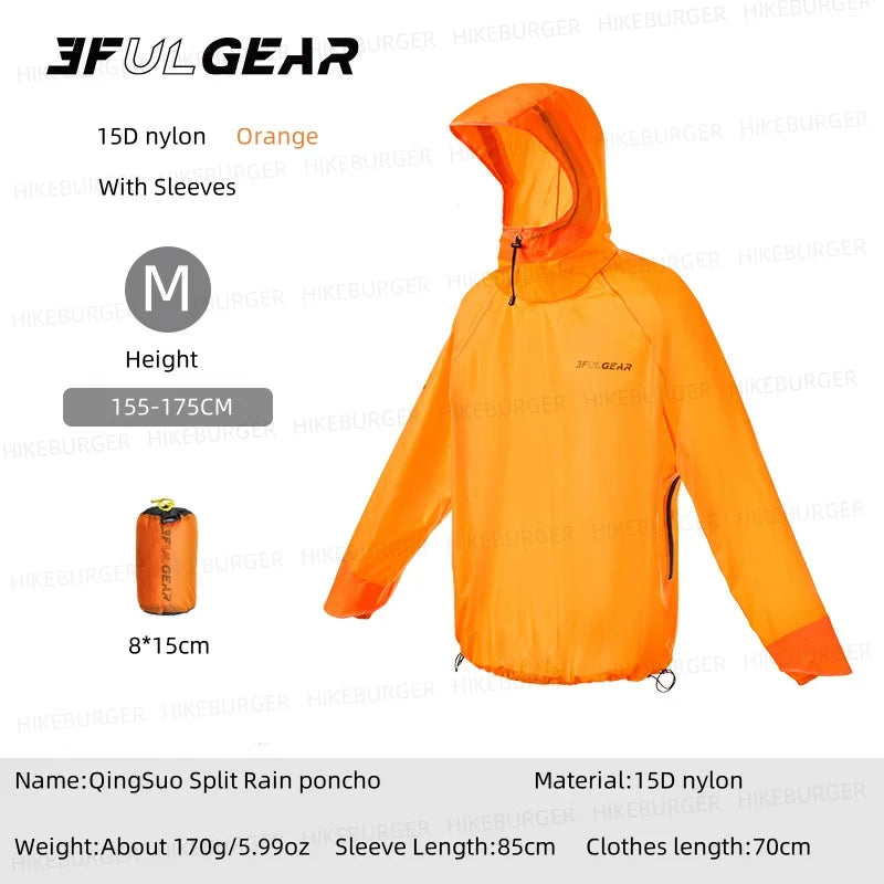 3F UL GEAR QingSuo Spilt Rain Poncho Outdoor Ultralight/Sleeve Rain Coats 15D Nylon Waterproof Hiking Cycling Jacket