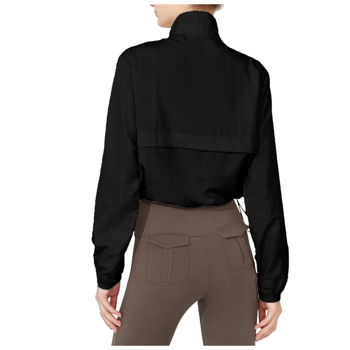 Women Autumn Windproof Waterproof Jacket Uv Resistant Fitness Running/Sporty Jacket Stand Up Collar Drawstring Quick Drying Tops