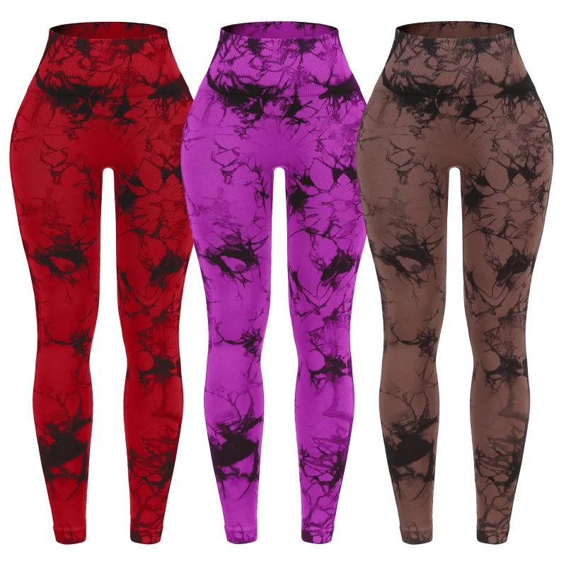 3 Piece Workout Leggings Sets for Women High Waisted Tie Dye Gym Scrunch/Lifting Seamless Yoga Leggings Athletic Pants