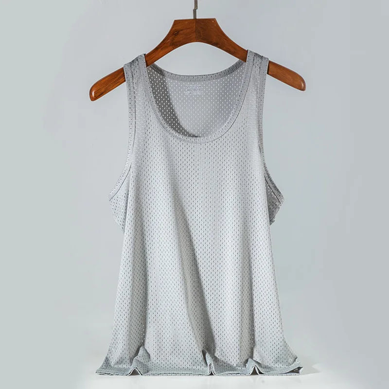 Men's Ice Silk Mesh Tank Tops Gym Stringer Transparent Bodybuilding/Sleeveless Shirt Fitness Vest Male mesh Muscle Shirt