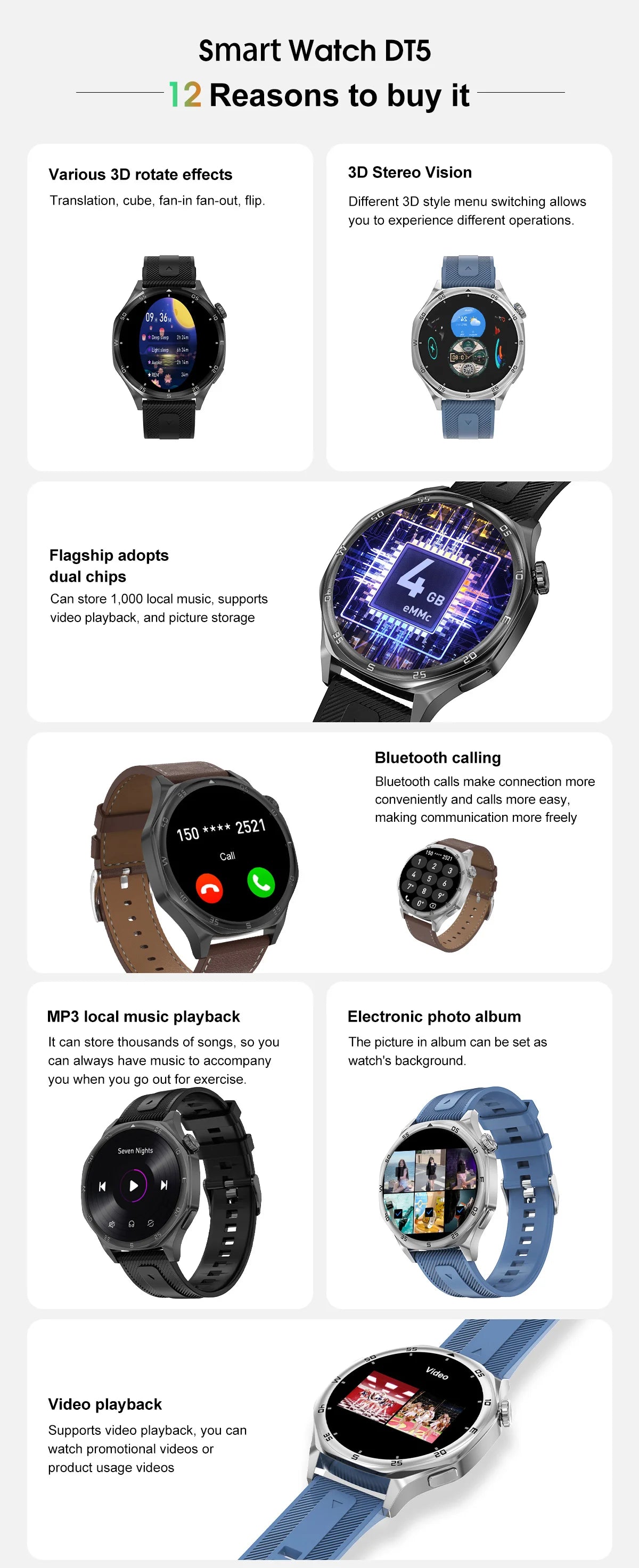 New for Huawei GT5 PRO Smartwatch 4GB Memory GPS Sport Video player/Bluetooth call Electronic album smartwatch for IOS