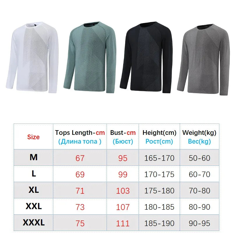 Men Prints Long Sleeve Casual Sports Quick Dry Running Shirts/Breathable Gym Sportswear High Quality Workout Long Tops