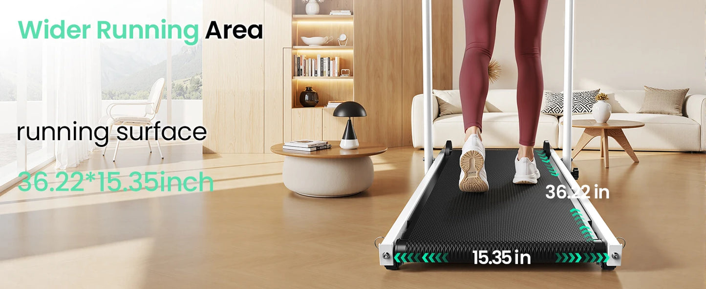 AKLUER Foldable Compact Non-Electric Treadmill/Dual Flywheel & Fixed Incline LCD Monitor, Non-Slip Belt, Soft Foam Grips for Home Gym