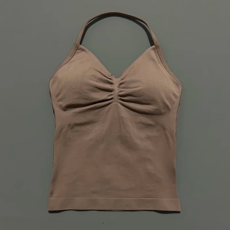 Histello Longline Strappy Top Women Sports Yoga Vest Fitness Tank Top/Gym Beautiful Open Back Bra Running Workout Halter