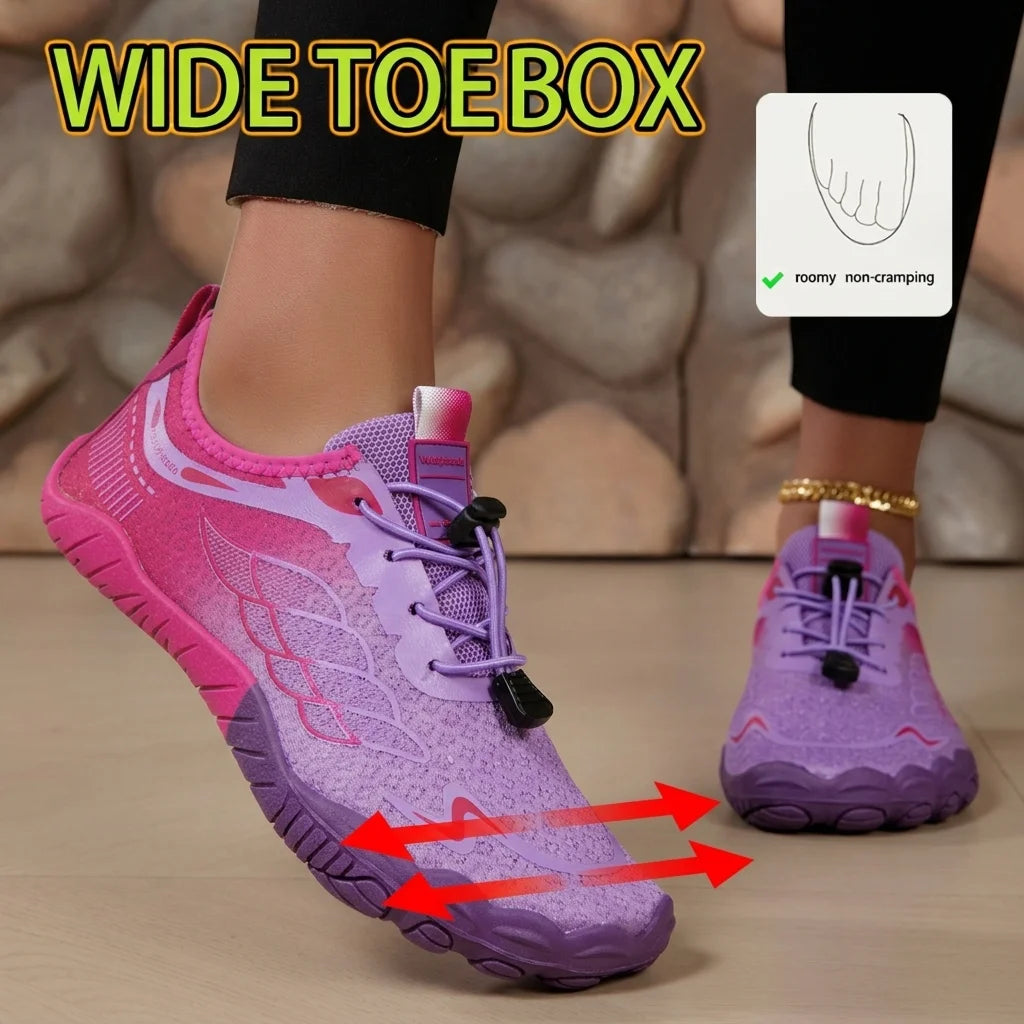 Women Gradient Barefoot Water Shoes Quick Dry Breathable Mesh/Non Slip Quick Lacing Five Fingers Aqua Sneakers For Walking