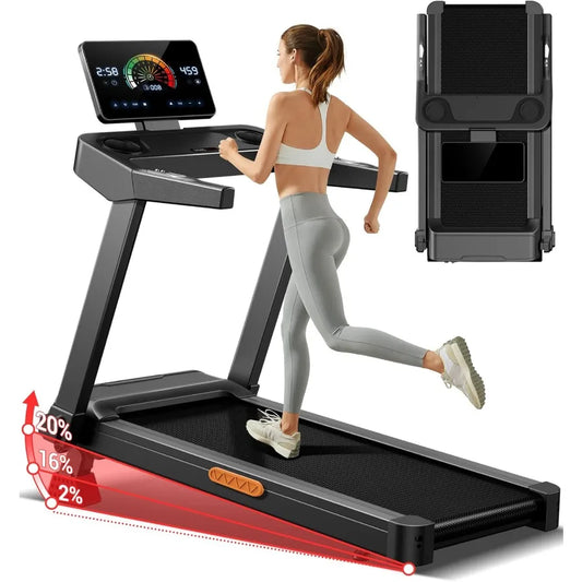 Fitness Treadmill with 3-Level Incline, Treadmills for Home Auto Folding/with Pulse Sensors 300 LBS Capacity, 3.0HP Quiet Brus