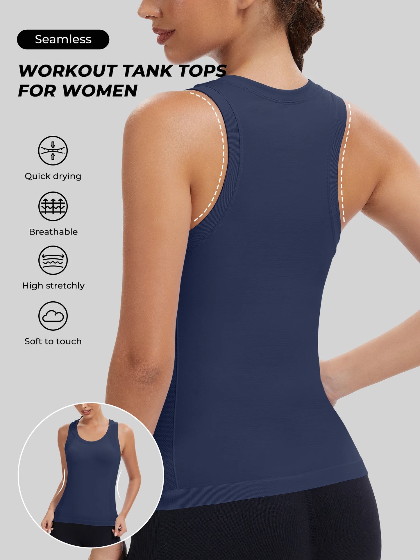 Workout Tank Tops for women Racerback Tank tops/Seamless Gym Tops Sleeveless Athletic Yoga Running Shirts