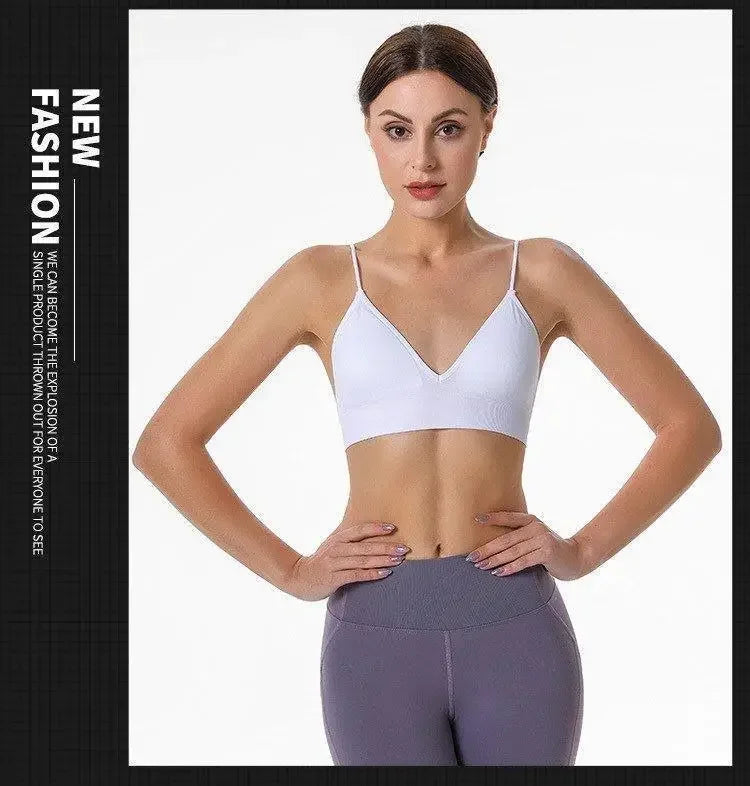 Women V Neck Seamless Triangle Cup Bra Camisole Breathable Gather Up/Chest Wrapped Underwear for Sports Fitness Yoga Casual