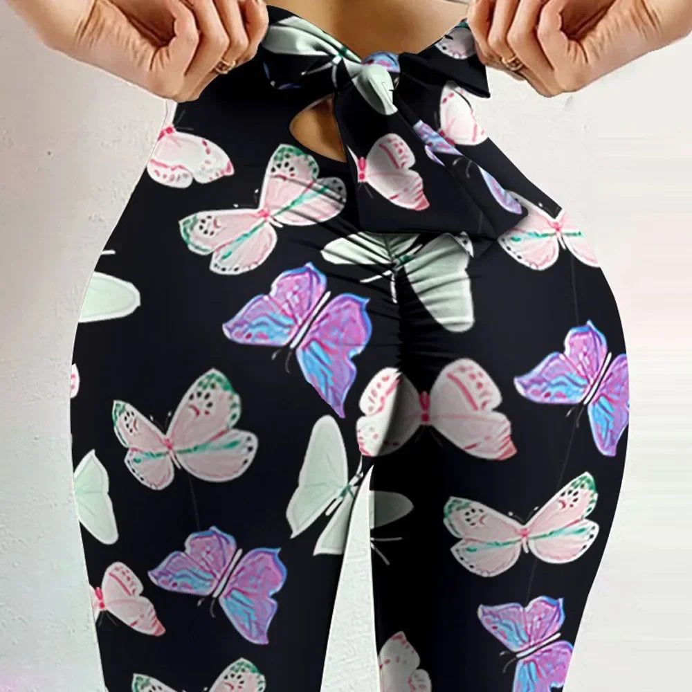 High Waist Sexy Butterfly Printed Leggings Bowknot Yoga Pants/Bandage Tights Women Butt Lift Exercise Fitness Yoga Legging