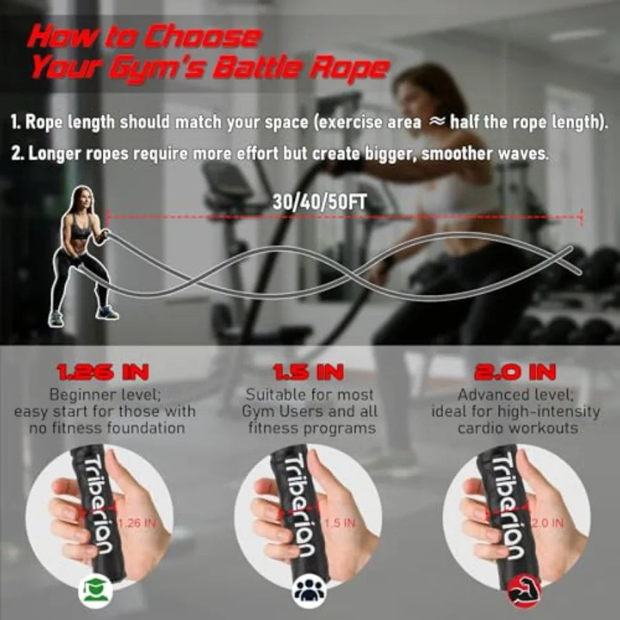 Battle Rope for Home Gym Workout Heavy Weighted Training Exercise Ropes/Fitness Equipment with Sleeve and Anchor Strap Kit for