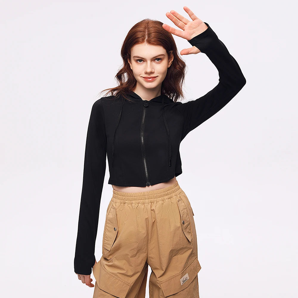 OhSunny Running Jacket for Women Summer UV Coat Fitness Top/Bomber Stretch Slim Clothing Sports Long-sleeved Hoodie Short