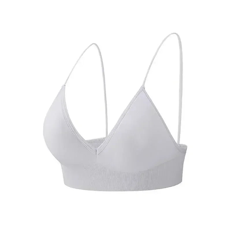 Women V Neck Seamless Triangle Cup Bra Camisole Breathable Gather Up/Chest Wrapped Underwear for Sports Fitness Yoga Casual