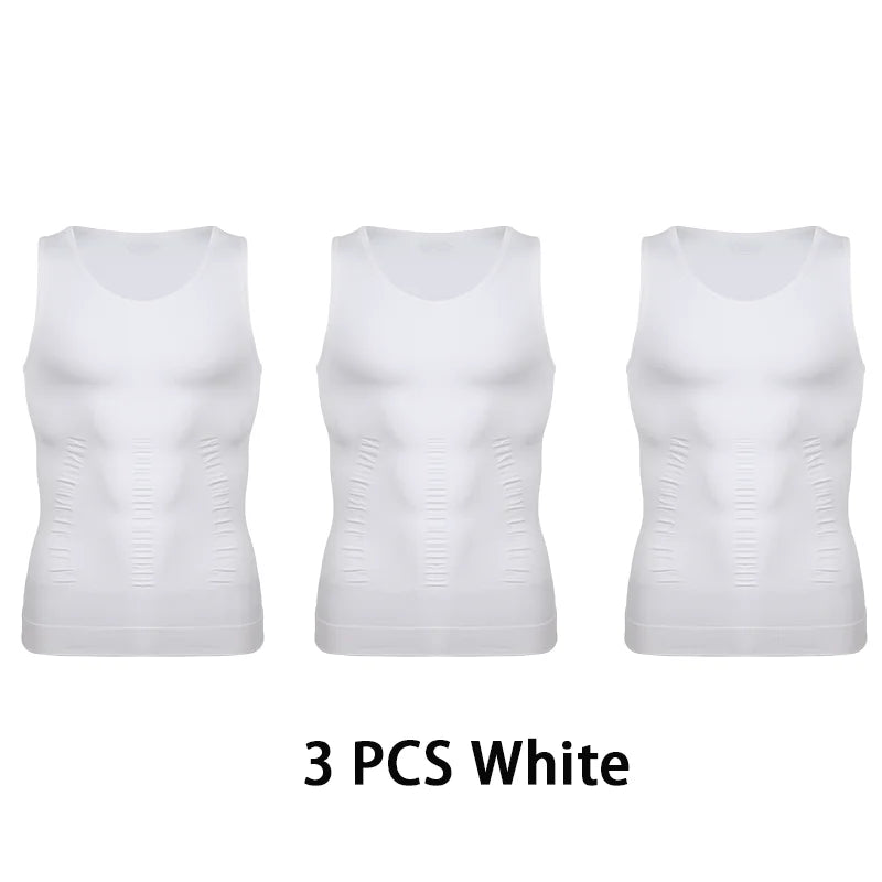 3 PCS Men Sleeveless Compression Vest Solid Slimming Body Shaper/Shirt Gym Workout T Shirt Tummy Control  Tank Tops