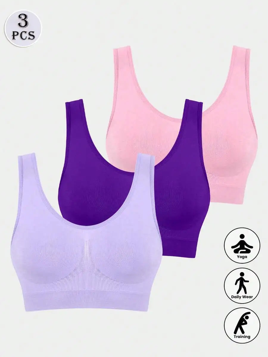 3 Packs Women Seamless Comfort Thin/Unlined Sports Bra Underwear