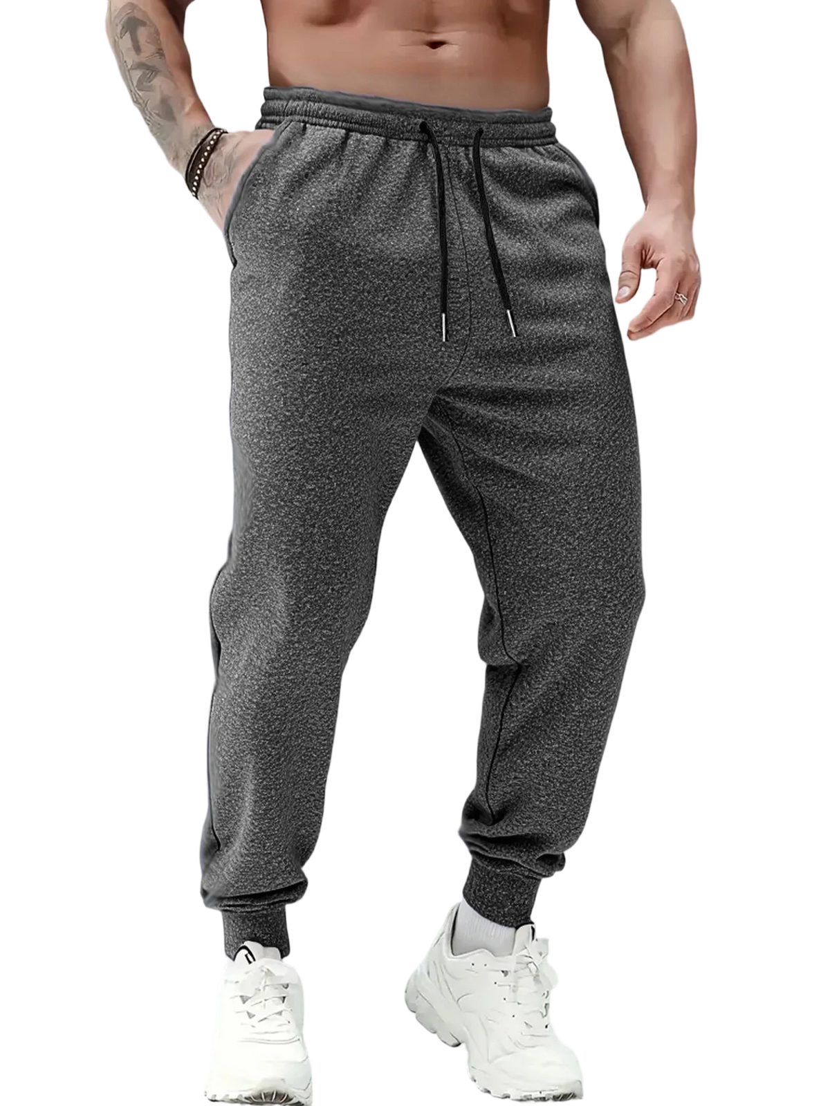 2Pcs In Set Men Fleece Lined Jogger Sweatpants Thick Warm Elastic Waist/Drawstring Tapered Pants Casual Athletic Winter Wear