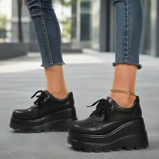 Women's Y2K Goth Wedges High Heels Pumps Fashion Solid Lace-up/Breathable Mesh Thick Bottom Sneakers Casual Comfy Platform Shoes