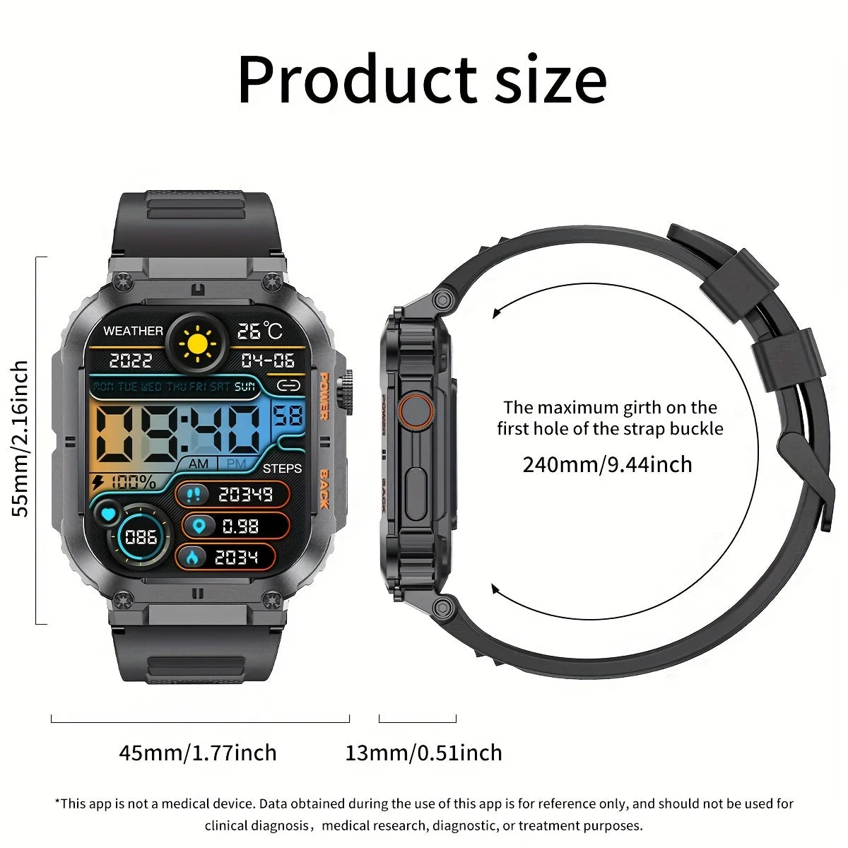 LIGE Outdoor Sports Fitness Smartwatch For Men 1.96 Inch Screen/Bluetooth Calling Waterproof Keeps Track of Blood Oxygen