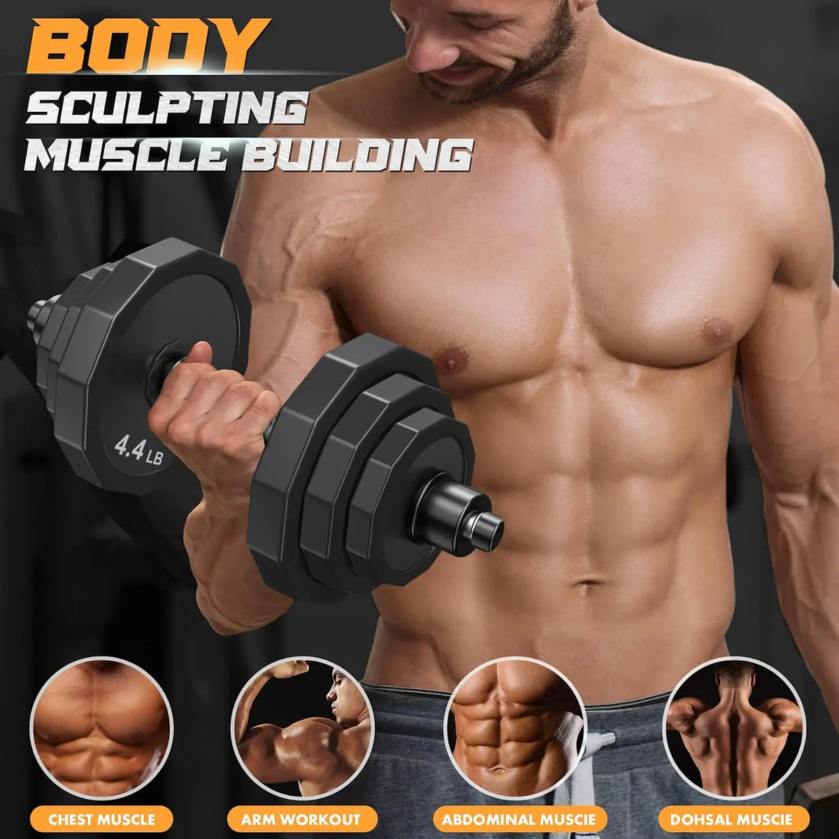 Weights Dumbbells Set Adjustable Dumbbell Sets 22Lbs 44Lbs 66Lbs 88Lbs/with Solid Steel Barbell Free Weight Set with Connector Workout