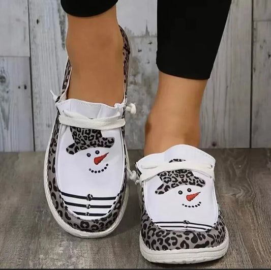 2023 Women's snowman and Cow Print Canvas Shoes/Flat Shoes Lightweight and Comfortable Shoes