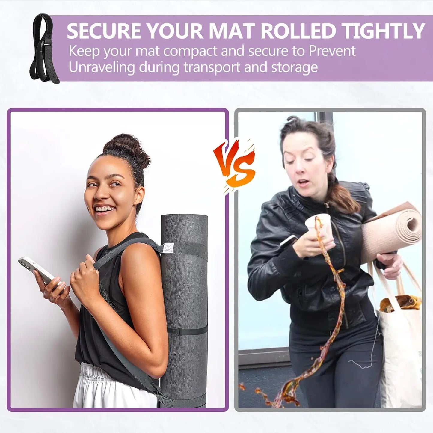 Adjustable Yoga Mat Carrier Strap for Large Mats/Thick Durable Sling with Stretching Band