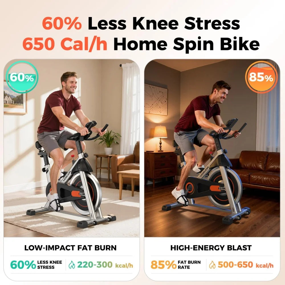 Silent Indoor Bike Home Exercise Equipment Adjustable/Spin Bike with Comfort Seat for Cardio Training